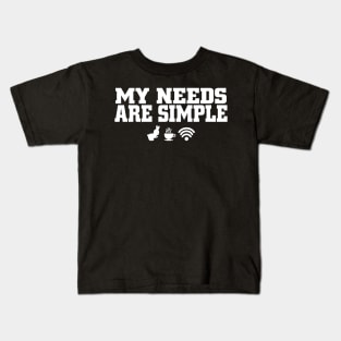 my needs are simple bunny and wifi and coffee Kids T-Shirt